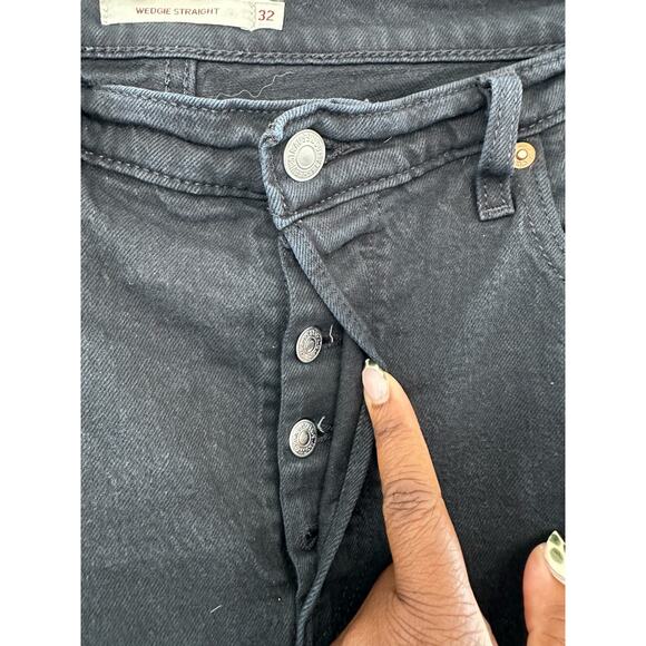 Levi's Black Classic Basic Button Fly Premium Wedgie Straight Leg Jeans Size 32 - Picture 7 of 13